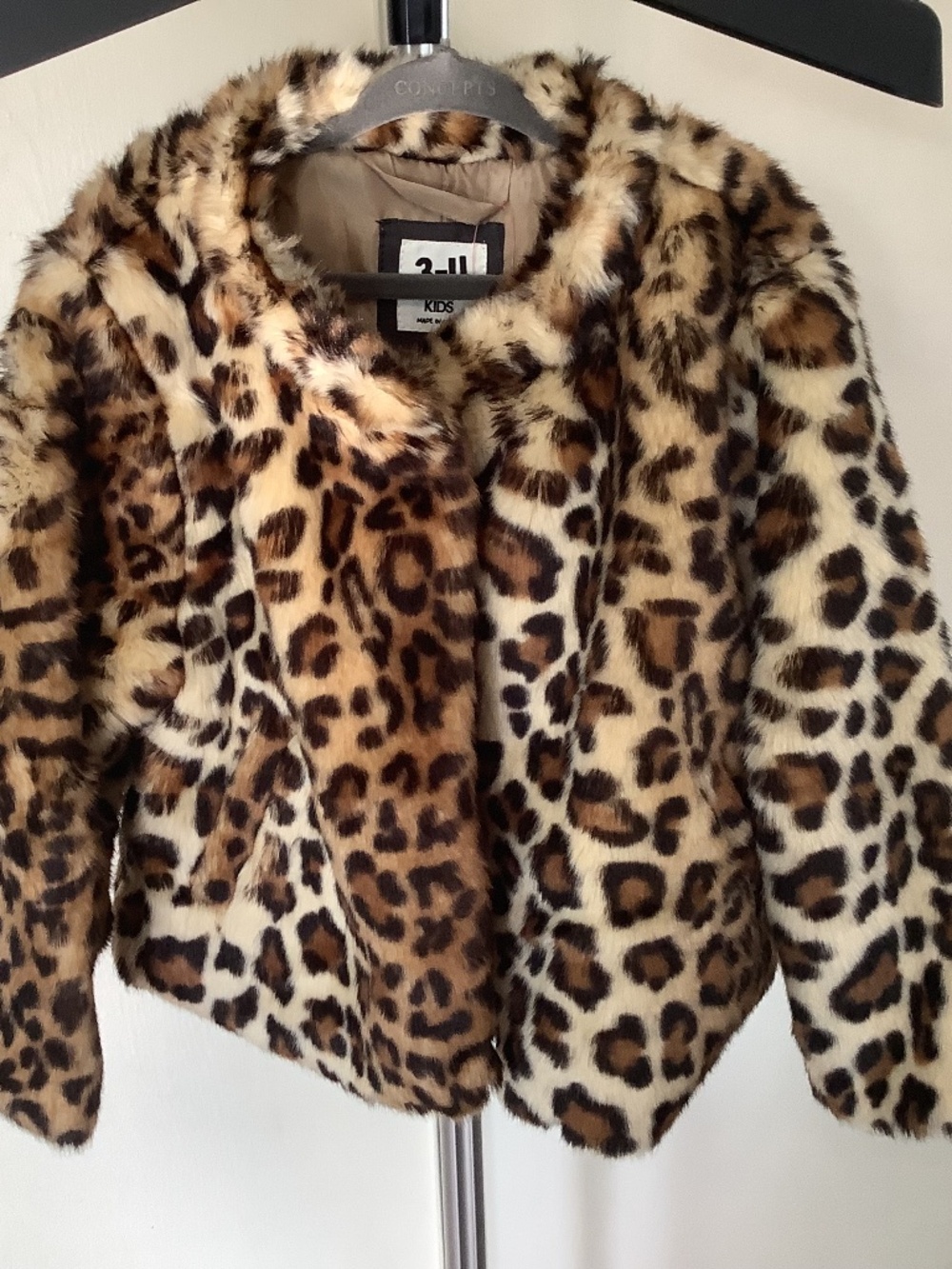 NWT Cotton: On Charlie Girls Kids Leopard Animal Print Faux Fur Coat Size 3-4